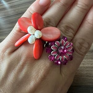 Floral Red and Pink Statement Ring Set